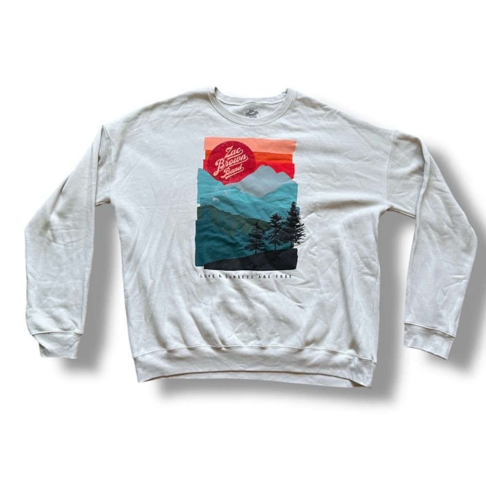 Zac Brown Band Love & Sunsets Beige Crewneck Sweatshirt Unisex Size XXL Comfy